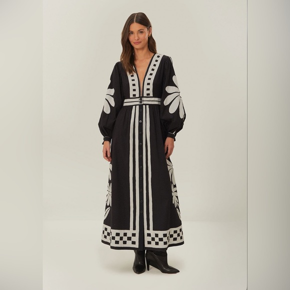 FARM Rio Dresses & Skirts - Farm Rio Black Nature Buttoned Maxi Dress
